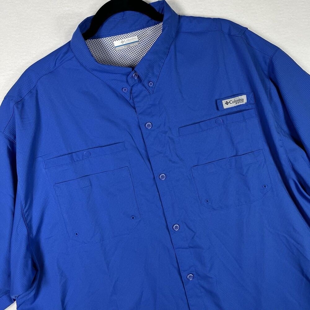 Columbia PFG Mens 2XL Blue Tamiami II Short Sleeve Fishing Shirt Omni-Shade